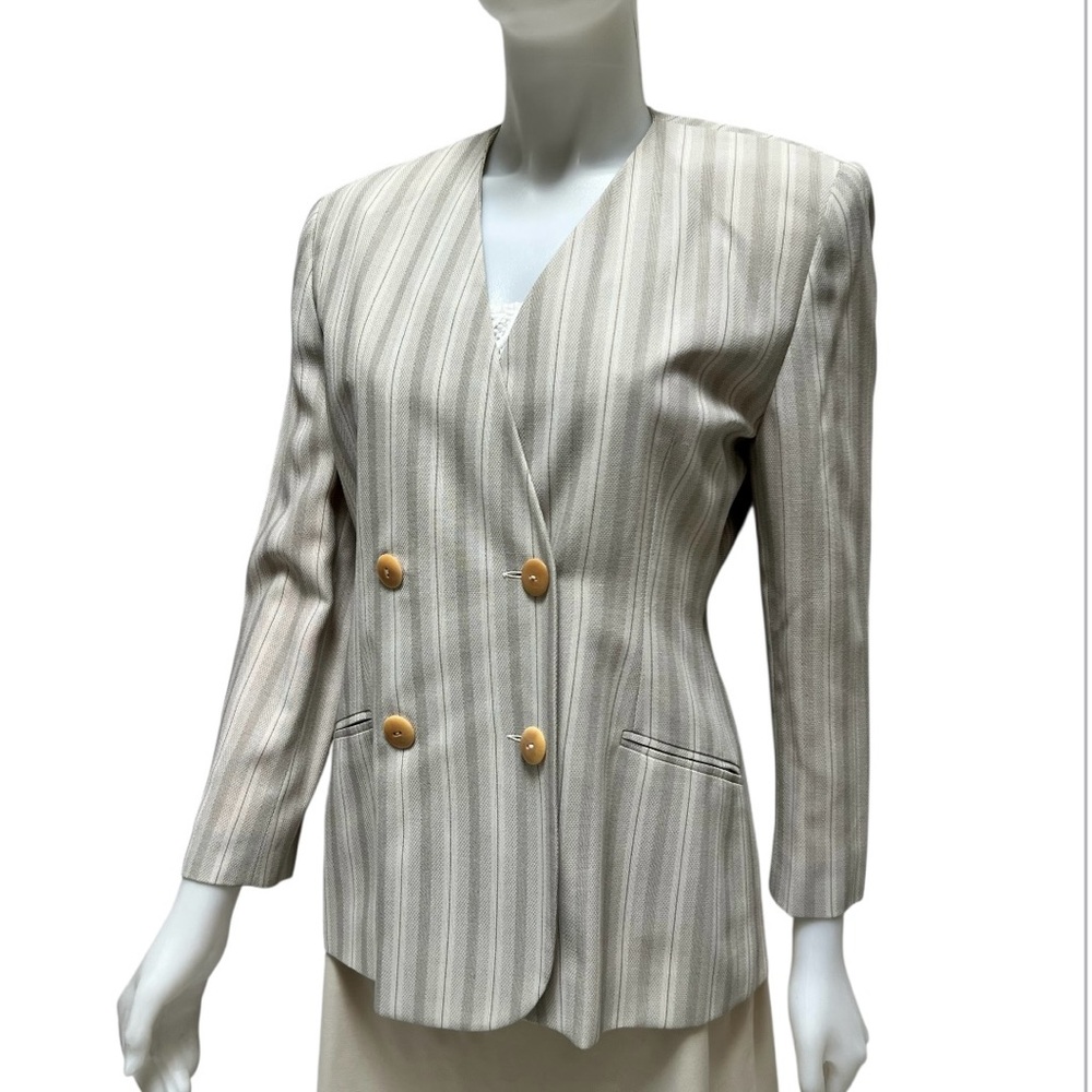 Vintage M Dequin PARIS Striped Double Breasted Blazer Old Money Quiet Luxury 90’ - Picture 5 of 17